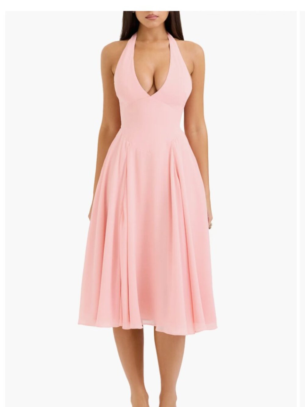 HOUSE OF CB Solada Floral Halter Midi Sundress Small A/C, PEACH PEARL NWT